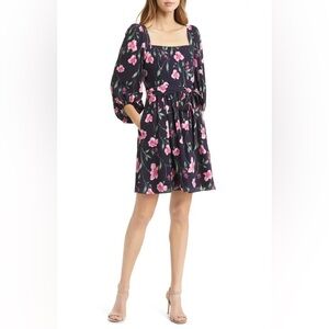 NWT Eliza J Floral Square Neck Mini Dress‎ in Blue & Pink - Size 8